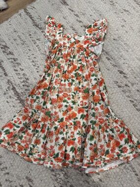 Doen White Floral Dress with Orange & Green Print - Kids